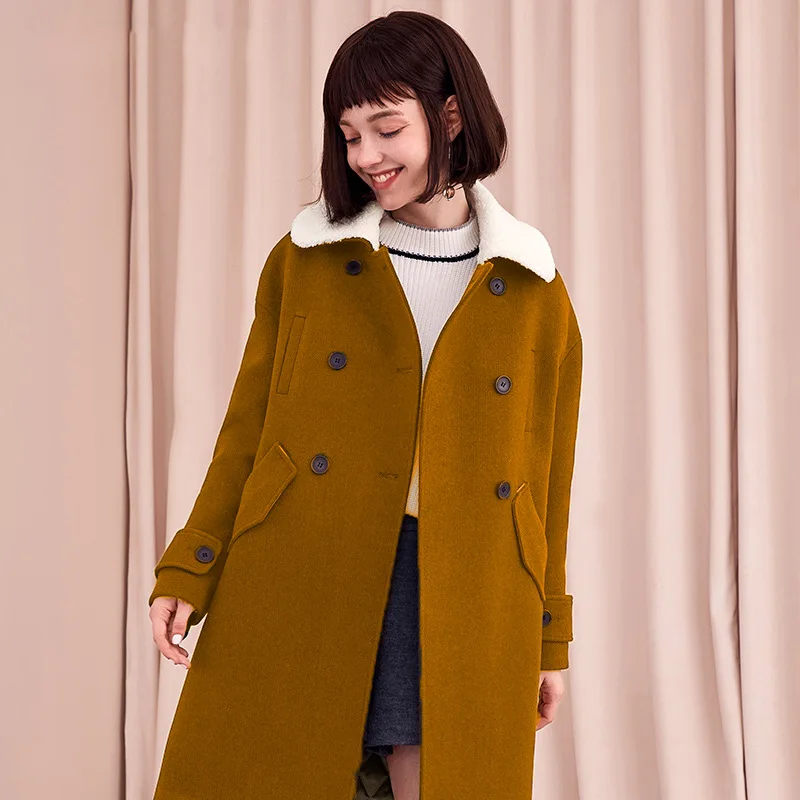 Женское шерстяное пальто с длинным рукавом Корейская прямая куртка Осень-зима 2018