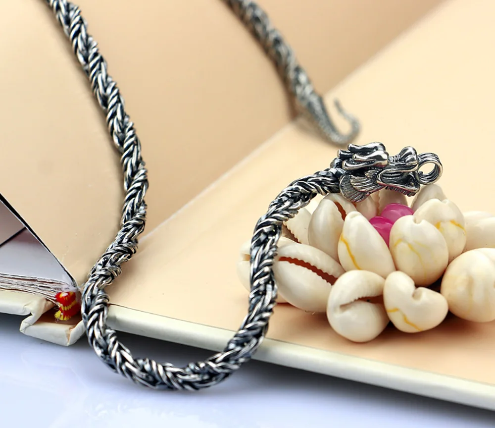 Мужское ожерелье с драконом колье из стерлингового серебра 925 пробы шириной 5 мм