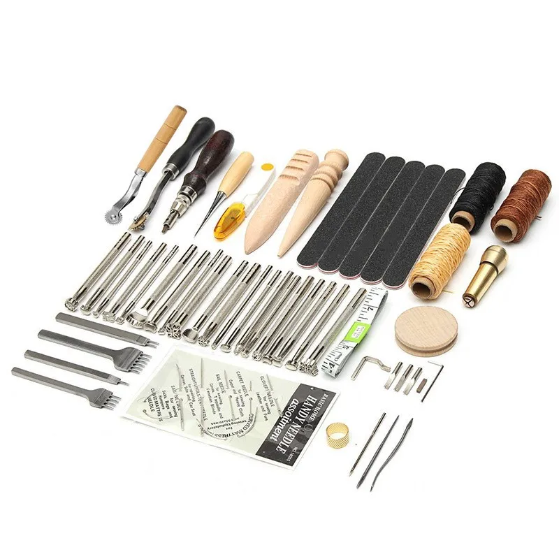 

Professional Leather Craft Tools Kit 59pcs Hand Sewing Stitching Punch Carving Work Saddle Leathercraft Accessories