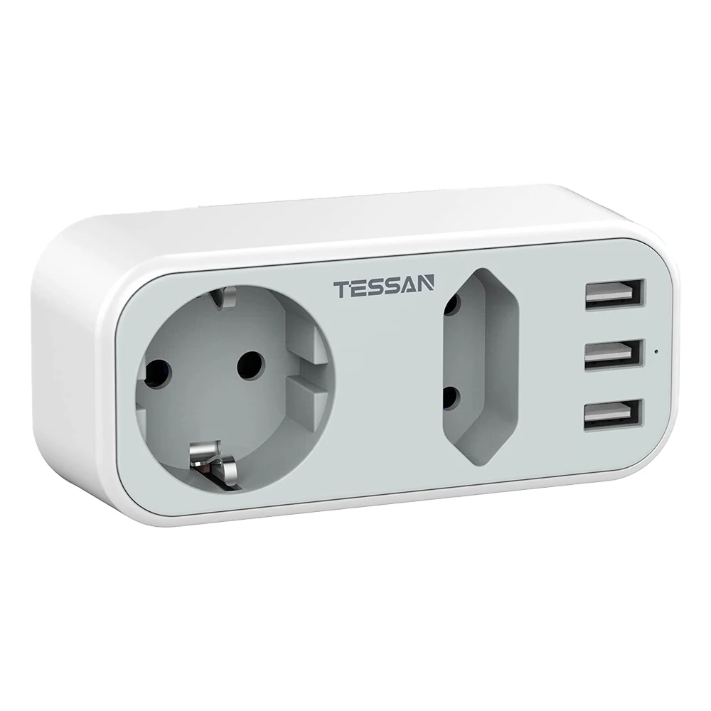 

TESSAN 5 in 1TESSAN USB Socket Adapter, with 1 E/F Outlet, 1 EU Outlet and 3 USB Charging Ports Overload Protection for Camera,