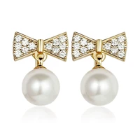 mengyi fashion delicate bow drop earrings hanging imitation pearl 9 2 5 golden earrings charm womens party best jewelry