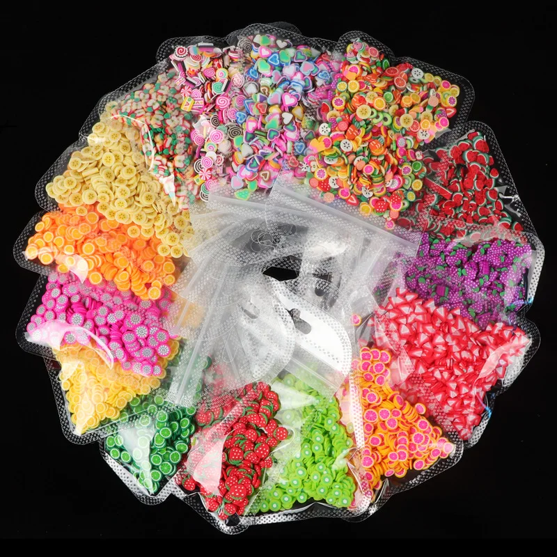 

400-500pcs/bag Mixed Fruit Slice Polymer Soft Clay for Nail Art Slime Filling Cake Resin Epoxy Mold Filler for Craft Making DIY