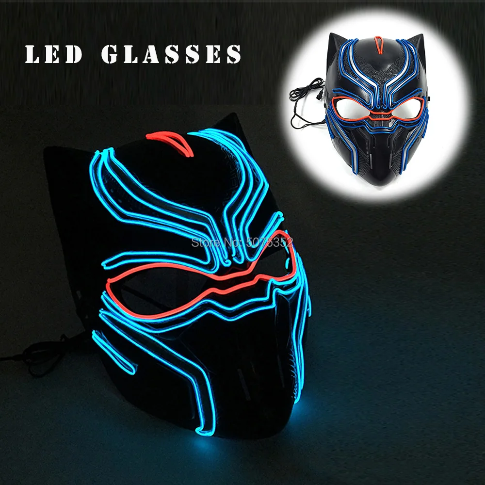 

Superhero Black Panther Mask Cosplay EL Wire Mask Party Costume Led Light Up Full Face Mask For Masque Carnival Christmas