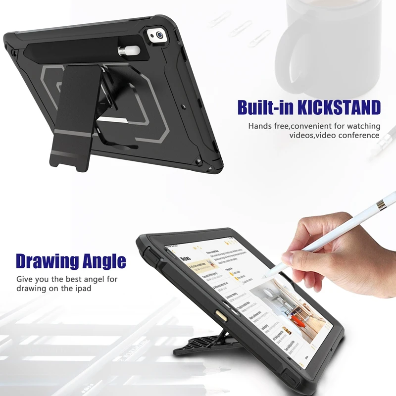 

for iPad AIR 10.5 Inch Tablet PC Case with 360 Rotating Shockproof Shoulder Strap and Tablet Stand Case