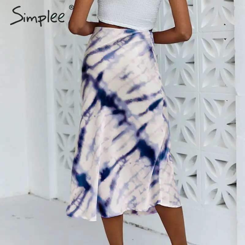 Simplee юбка миди с принтом Tie dye, Женская Осенняя эластичная юбка с высокой талией, Женская Повседневная Уличная юбка, вечерние юбки для клуба