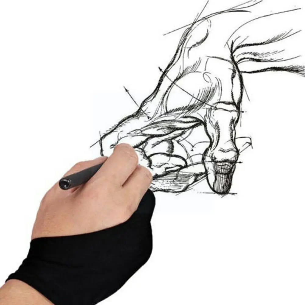 

2pcs Black 2 Finger Anti-fouling Glove,both For Right And Left Hand Artist Drawing For Any Graphics Drawing Tablet U9b1