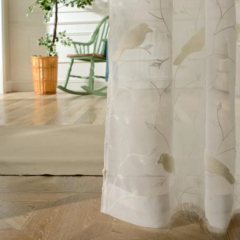 Тюль с 3D вышивкой в виде птиц драпировка прозрачные шторы для гостиной окна