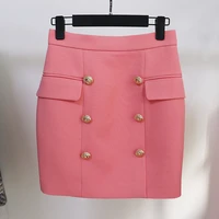 high street newest 2021 designer fashion womens lion buttons embellished pique mini skirt