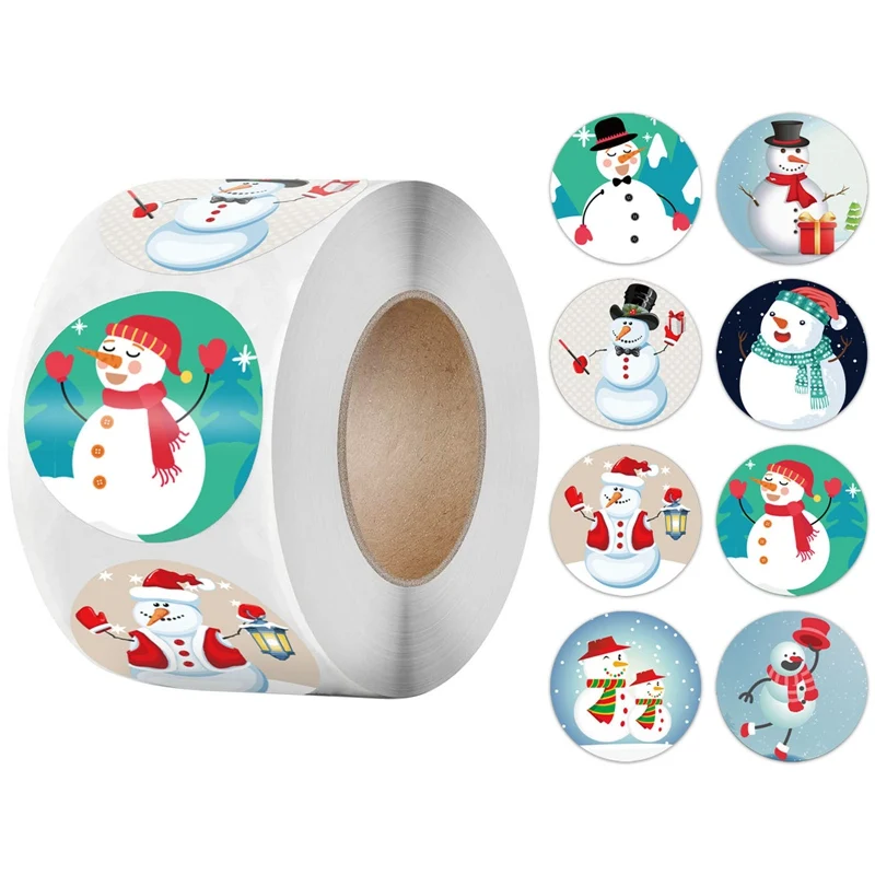 

500 Pcs/roll Christmas Snowman Sticker 1inch-2.5cm Label Gift Box Decal Envelope Seal Sticker Christmas Decoration Cute Hot