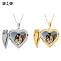 skqir personalized custom photo name necklace stainless steel heart locket engrave name date necklaces for women men jewelry