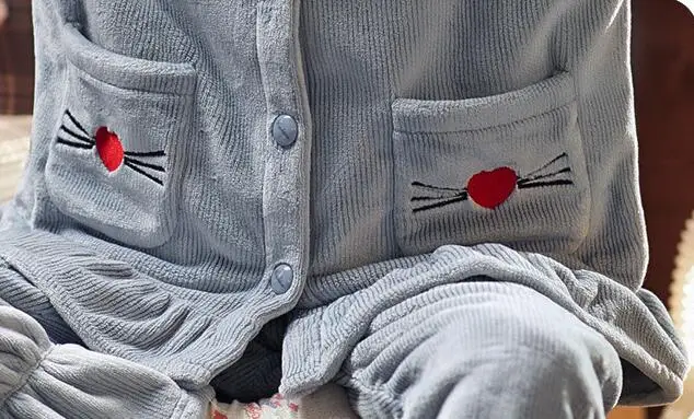 Fdfklak Коралловая флисовая Пижама осень зима плюс бархат Дамы фланель домашний