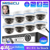 misecu 8ch 3mp poe nvr kit security camera h 265 cctv system face detect indoor audio record dome camera video surveillance set