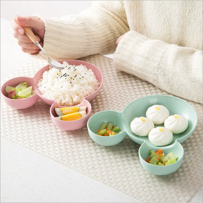 

Baby Tableware Cartoon Kids Divided Bowl Food Grade Eco Wheat Straw Children Plate Baby Feeding Dinnerware Eating Food Dishes