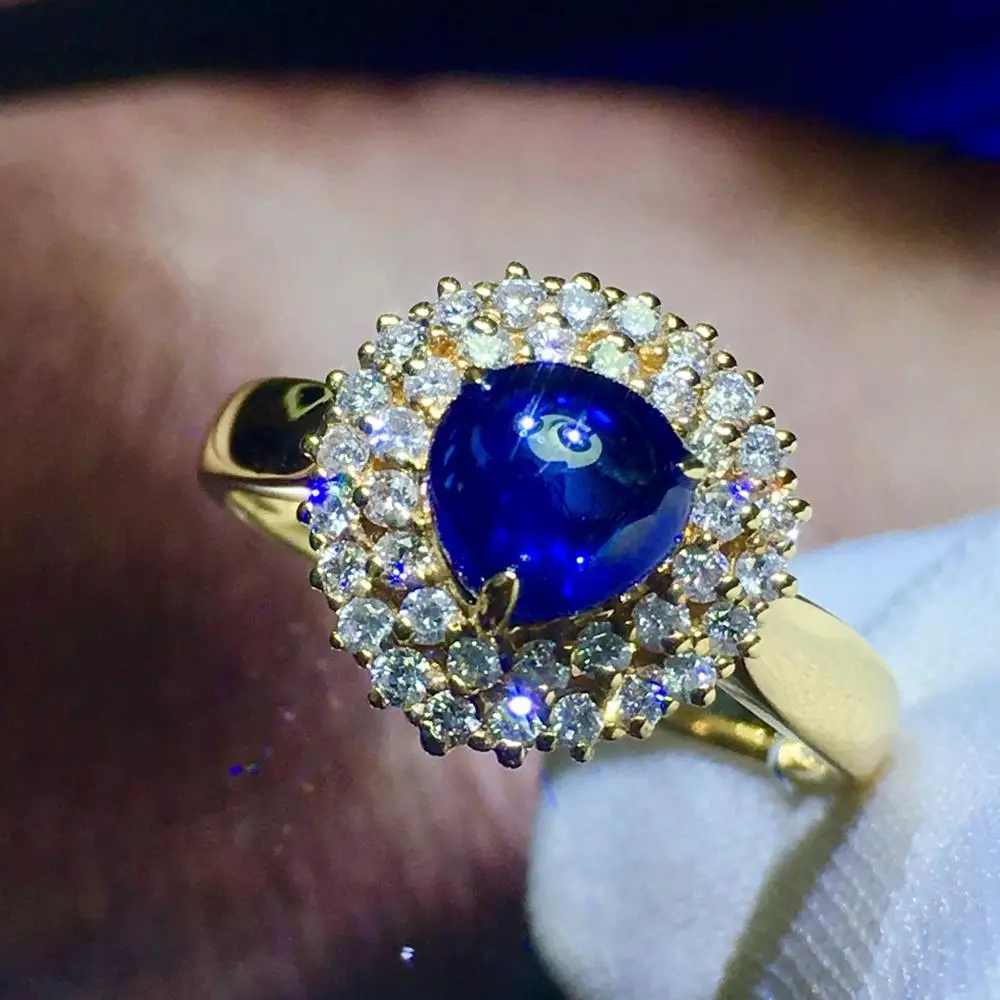 819 настоящие хорошие драгоценности 18K натуральный 1.23ct Королевский драгоценный камень, синий сапфир 18k золото бриллианты камень женское кольцо для женские кольца