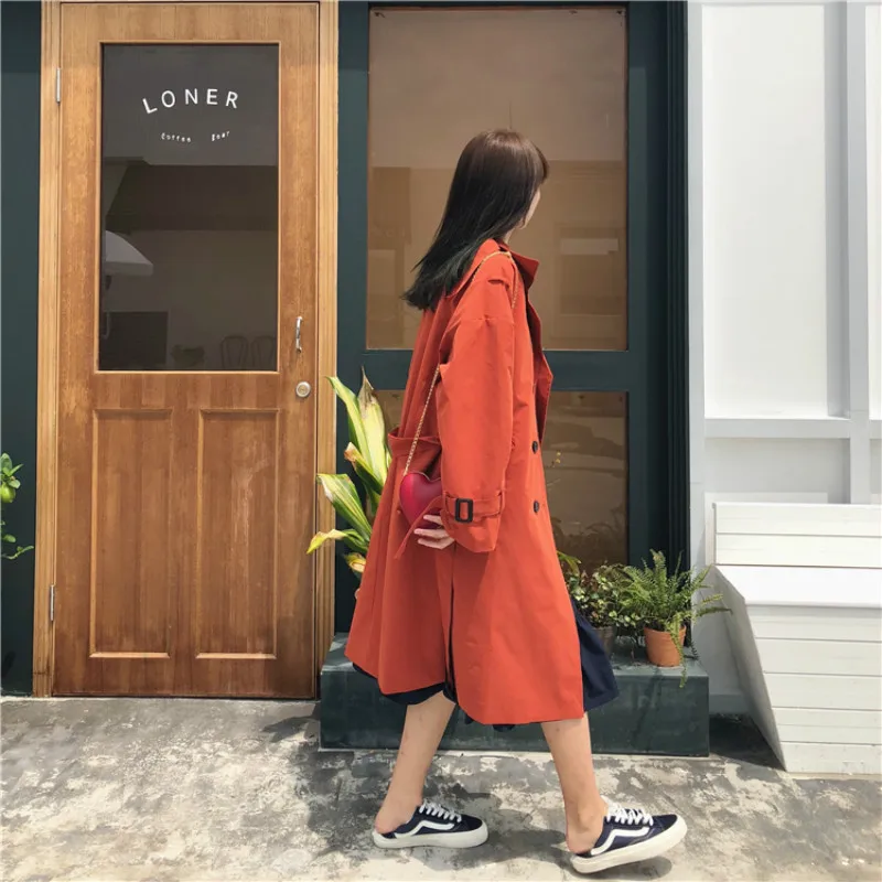 

Korean Autumn Winter Long Trench Coat for Women Double-breasted Windbreaker with Sashes Casual Female Outwear Manteau Femme
