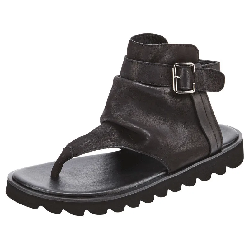 Сандалии гладиаторы мужские из натуральной овечьей кожи модные шлепанцы с