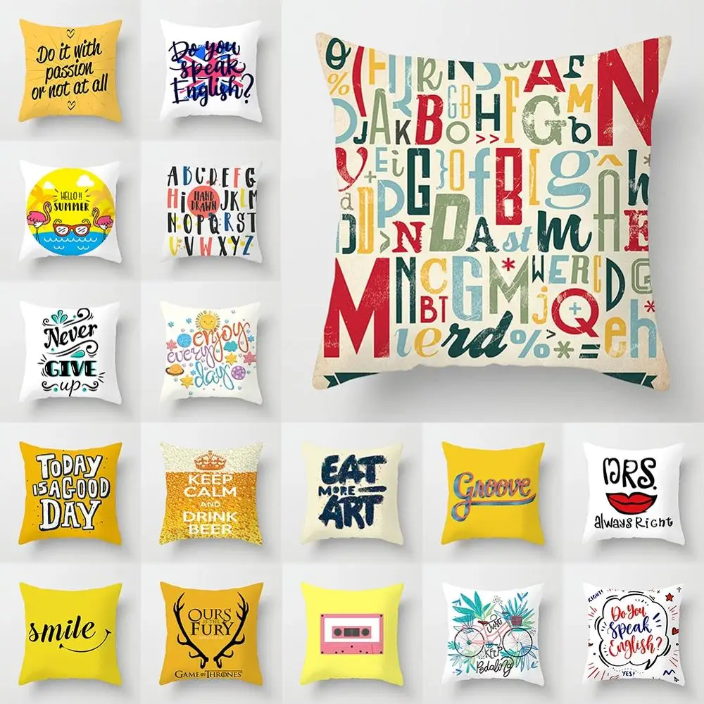

18" Nordic Alphabet Print Pillow Case Sofa Car Office Bedroom Soft Cushion Cover Fashion Modern Home Decorative Pillowcase