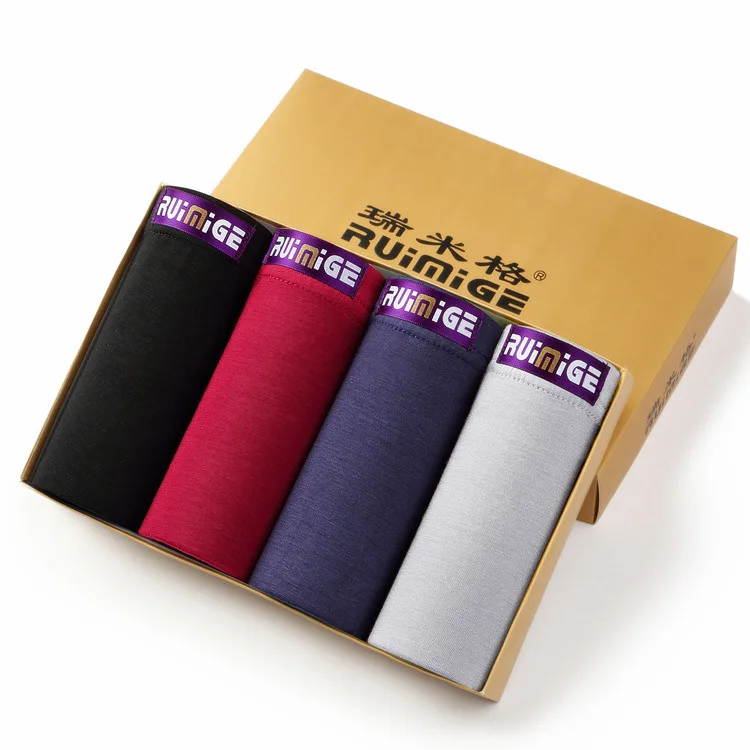 4Pcs/lot ModaL Underwear Men High Elastic Breathable Mesh Men's Underpants Print Boxers Mid-waist Panties Undershorts for Male