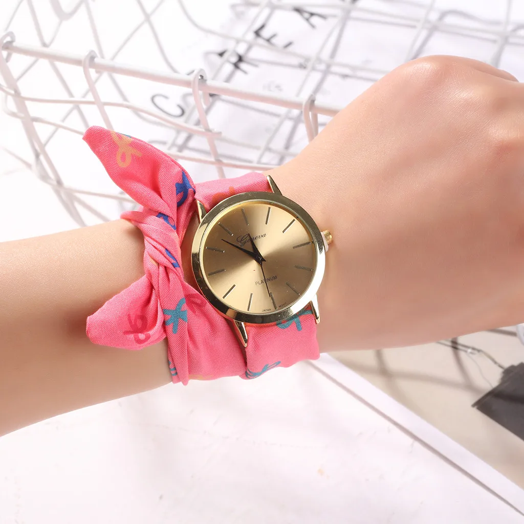 Цветок ткань дизайн девушка часы мода женское платье сладкие дамы браслет