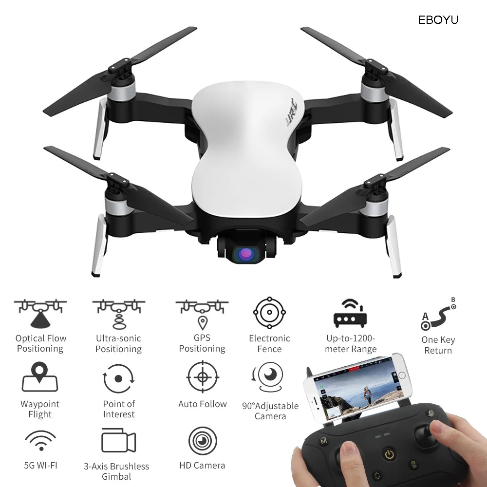 Дрон JJRC X12 GPS, складной Квадрокоптер RTF с бесщеточным двигателем, Wi-Fi, FPV, HD-камерой 1080P, GPS, двойным режимом позиционирования