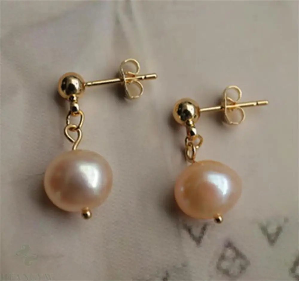 

9-10MM pink baroque pearl earrings 18K DIY dangler REAL grace flawless