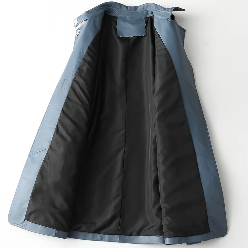 Fall High Quality Leather Coat Spring Sheepskin Slim Fashion Jackets with Sashes Pockets Genuine Leather Outwear Real Leather