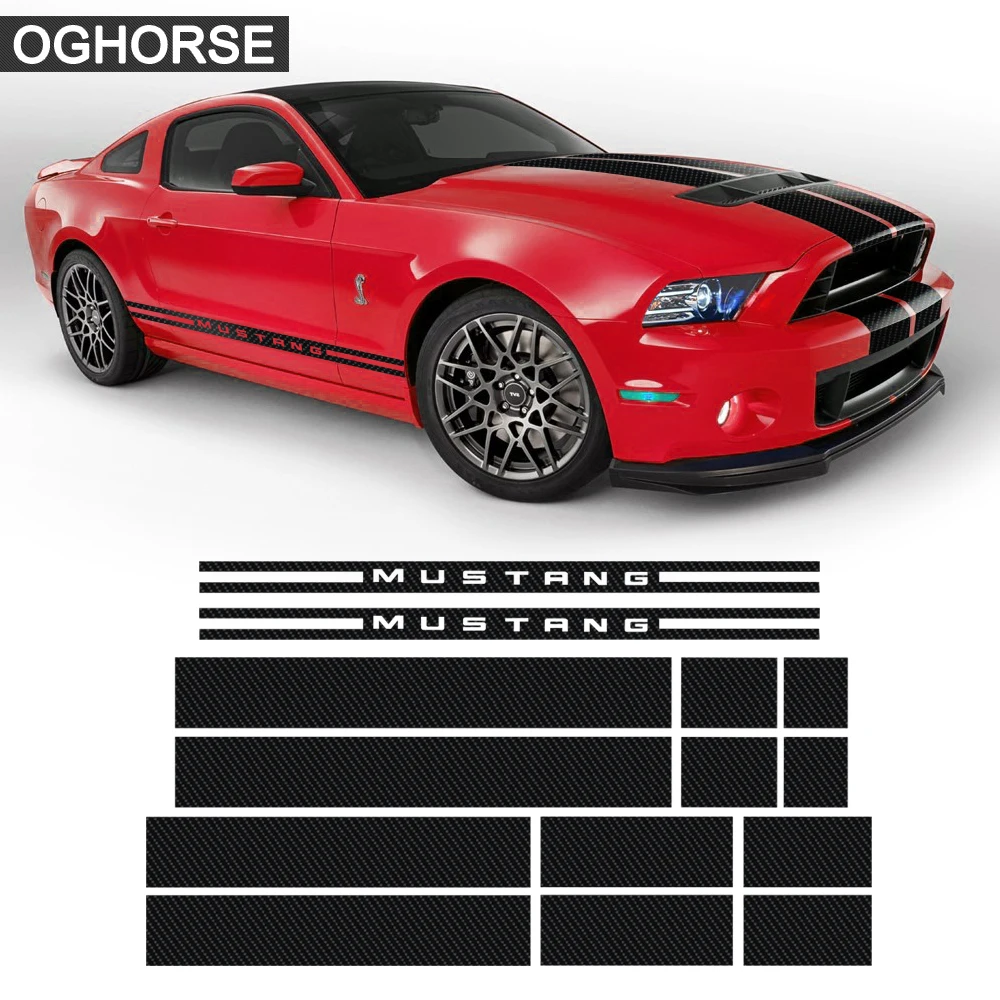 

Car Styling 5D Carbon Fiber Vinyl Side Stripes Bonnet Hood Rear Bumper Wraps Body Decal Stickers for Ford Mustang 2009-2013