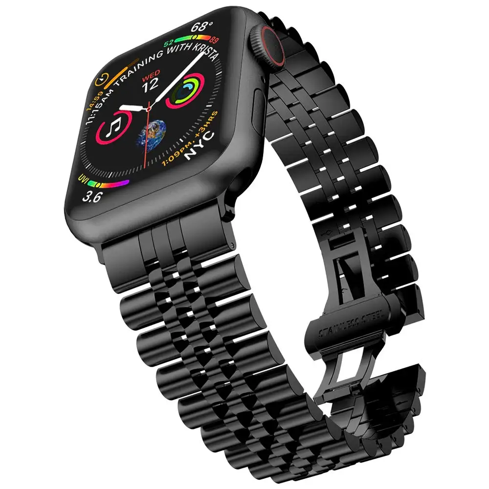 

Ремешок из нержавеющей стали для Apple Watch 7 Band Series 6/SE/5/4/3, модный браслет для Iwatch 41 мм 45 мм 44 мм 40 мм, черный/золотой
