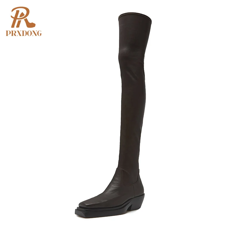 

sexy women over the knee boots high quality thick heels square toe autumn winter Stretch Boots dress casual long boots size 39
