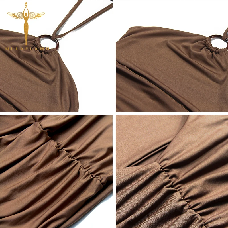 

Sexy High Street Women Dresses Solid Hollow Out Sleeveless Backless Draped Sheath Halter Dress Party Skinny Mini Female Dress