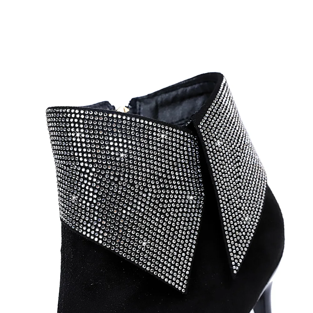 BIGTREE NEW 2020 Women's Ankle Boots Sexy Party Women Pointed Toe Lapel Crystal Boots Ladies Thin High heels Female Shoes