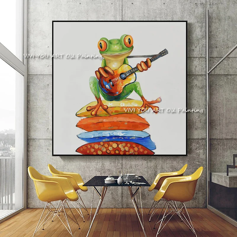 

Лучшее абстрактное искусство ручной работы, животное на холсте, Современная картина маслом для офиса, украшение для дома, лягушка, воспроиз...