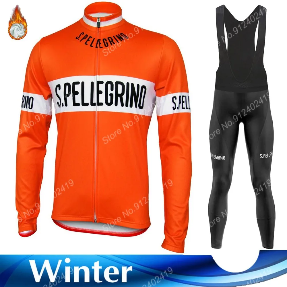 

2021 Winter S.PELLEGRINO Retro Classical Cycling Jersey Set Men Cycling Clothing Long Sleeve Bike Shirt Suit UVRCOS MTB Ciclismo