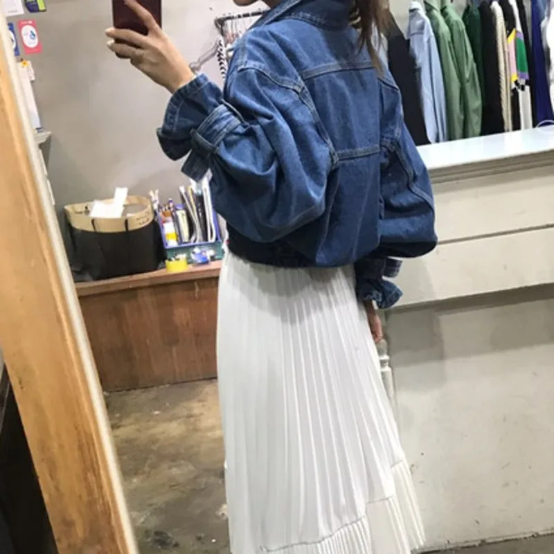 

SHENGPALAE 2021 New Spring Chic Three-dimensional Pocket High Waist Drop Shoulder Loose Denim Jacket Bomber Jacket Top ZA3630
