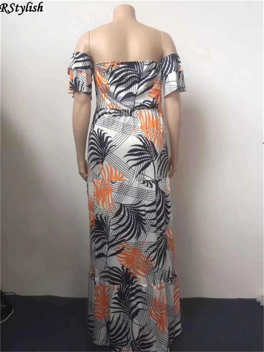 

RStylish 2021 Summer Women's Fashion Sexy Off Shoulder Short Sleeve Print Loose-Fitting Long Maxi Sundress Ladies Casual Dresses