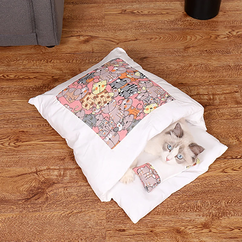 

Japanese-style Pet Cat Puppy House Winter Warm Pet Cat Sleeping Bag Nest Soft Pet Cushion Mat Sofa Puppy Cave Cat House