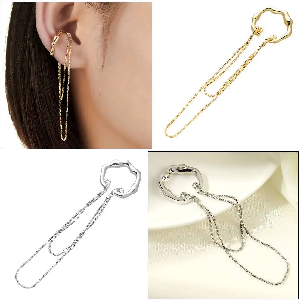 

Fake pierced Fashion Tassel Double Chain Irregular C-shaped Metal Clip Earring