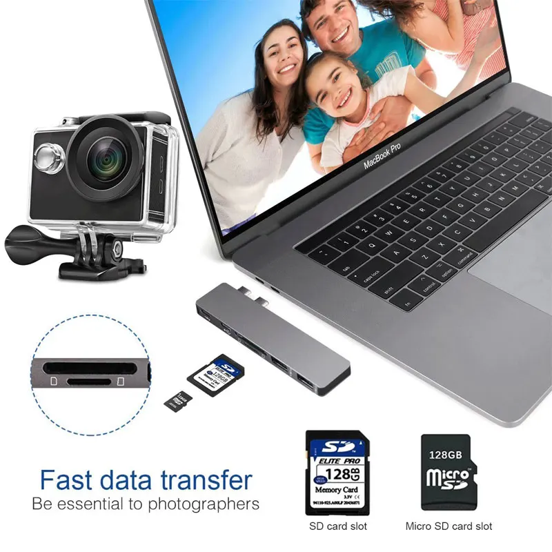 USB C концентратор type Thunderbolt 3 док-станция 6 в 1 USB-C адаптер Dongle Combo с 0 портами TF слот