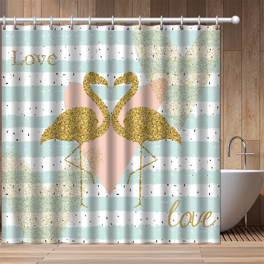 

Flamingo Shower Curtains Green Leaf Waterproof Polyester Nordic Home Decoration Bath Room Bathroom Decor Bath Curtain Curtains