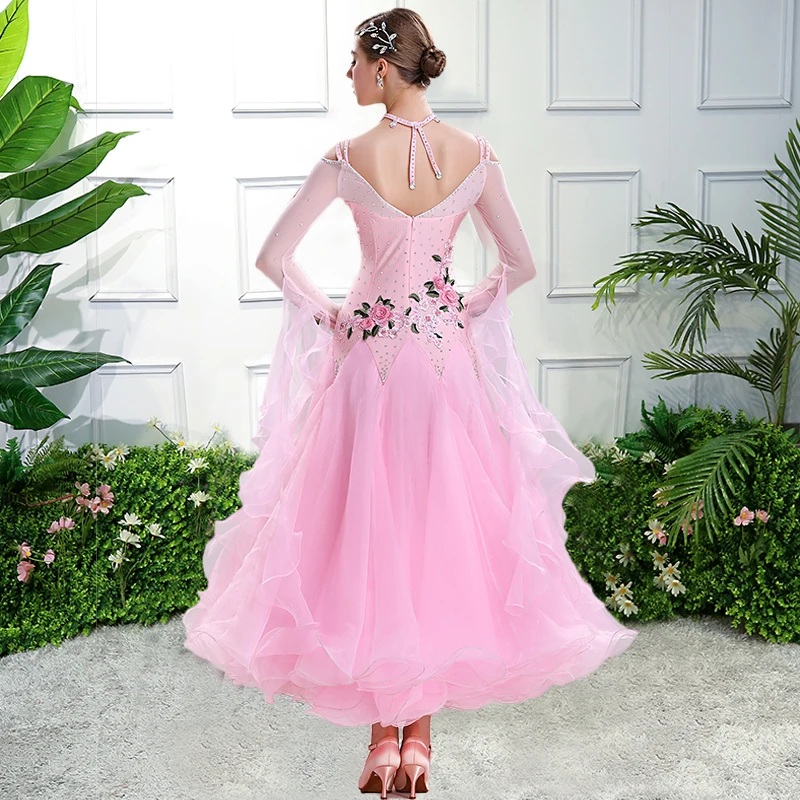 

Pink New Ballroom dance competition dresses waltz dance dress fringe luminous costumes standard ballroom dress
