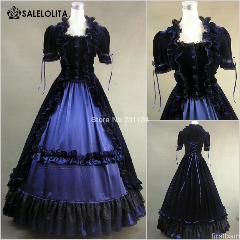 

High Quality Dark Renaissance Fair Medieval Velvet Victorian Ball Gown Dress Theater Reenactment Clothing Steampunk Costume