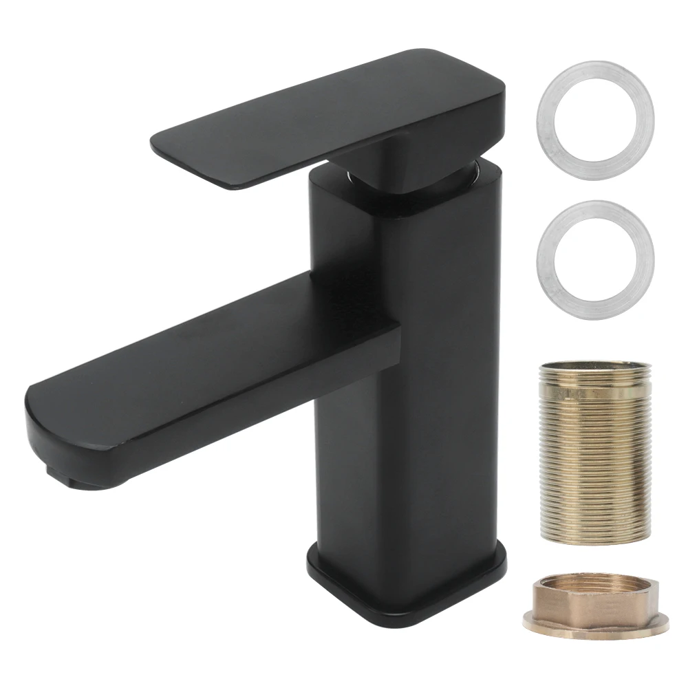 

BORUiT Matte Black Square Basin Faucet Stainless Steel Paint Faucet Bathroom Blacked Hot Cold Mixer Tap Single Hole