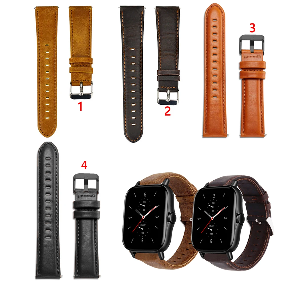 

Ремешок из натуральной кожи для часов, браслет для Huami Amazfit GTS 2 2E GTS2 mini GTR 42 мм Neo, Bip S U Lite, 20 мм 22 мм