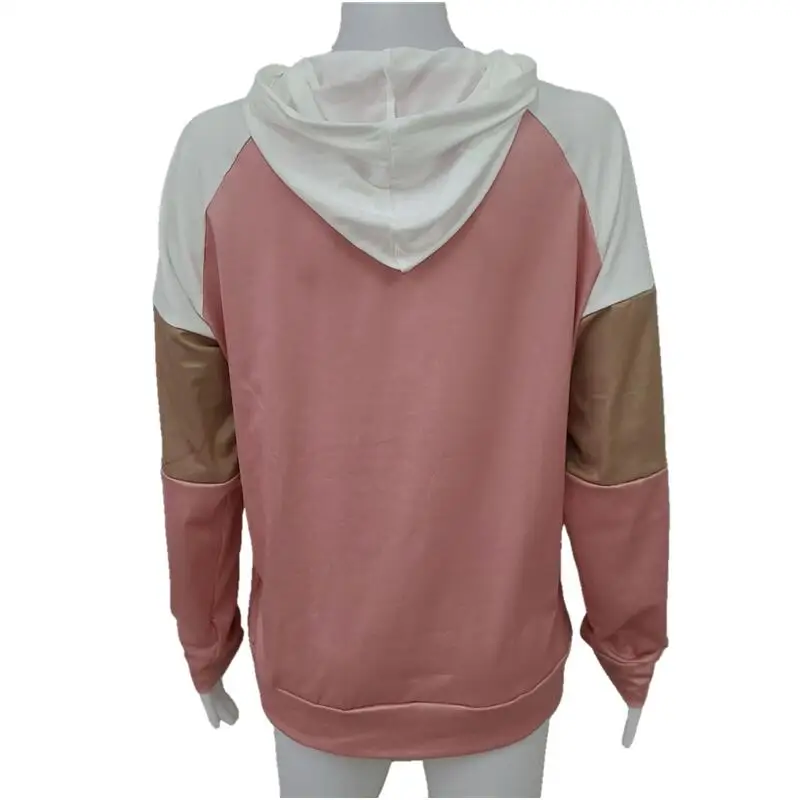 

Women Autumn Hoodies Casual Color Block Hoodies Long Sleeve Drawstring Pullover Sweatshirts Female Patchwork Hooded With Pocket