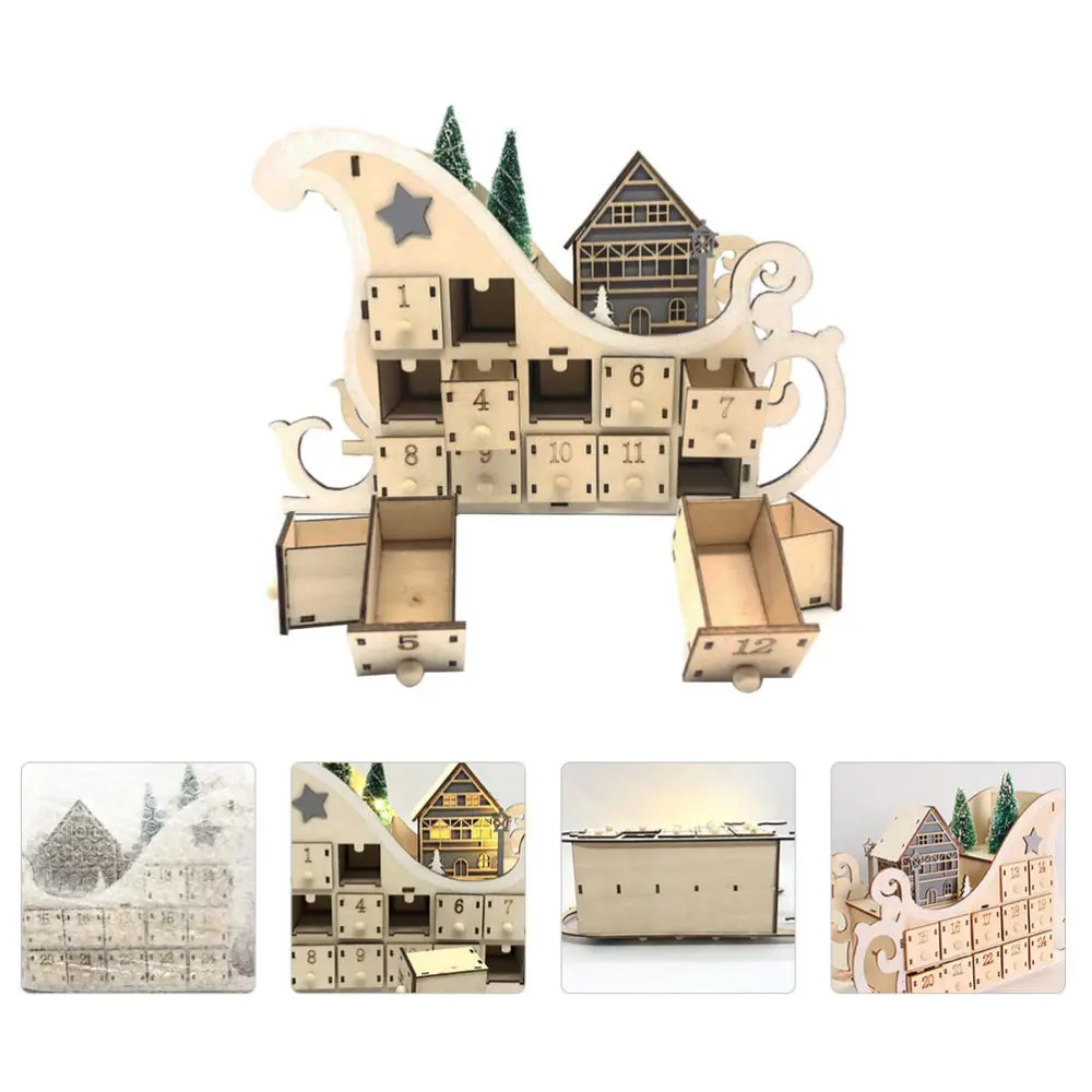 

1PC Delicate 24 Countdown Christmas Calendar Wooden Household Sleigh Calendar