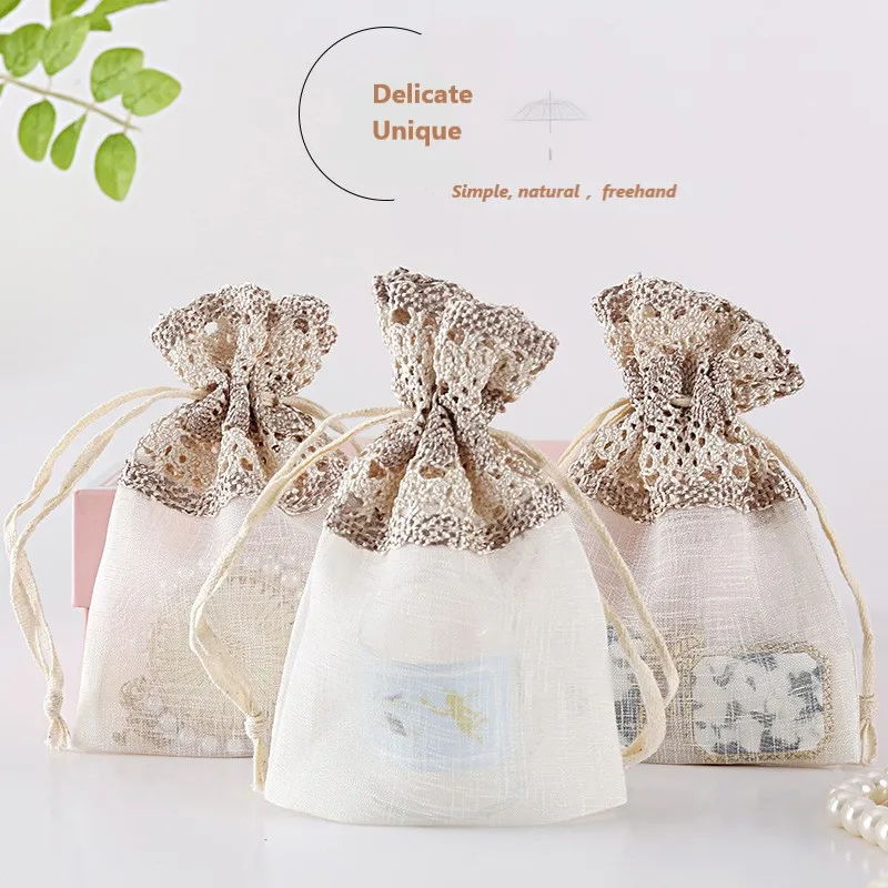 6pcs 10x14cm Rose Gold Wave Slub Yarn Jewelry Bag Drawstring Bags Bundle Pocket Storage Bags Gift Bag for Wedding Party Favors