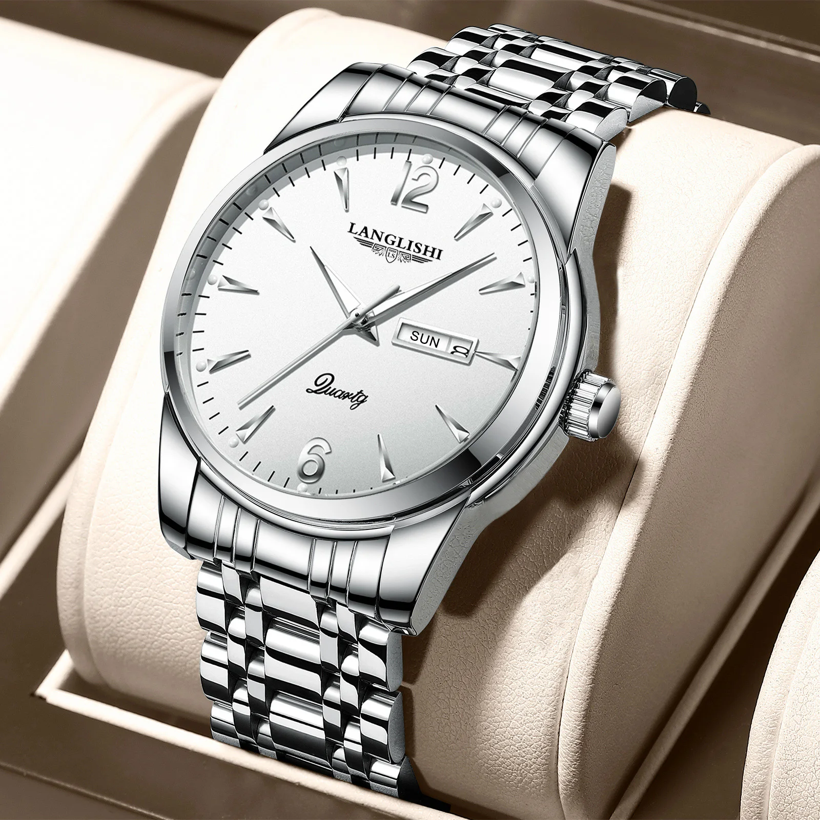 

LANGLISHI 2020 Luxury Mens Watches Luminous Waterproof Stainless Steel Watch Quartz Men Date Calendar Business Wristwatch