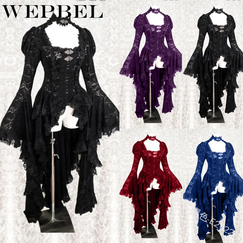 Женский винтажный костюм для косплея WEPBEL асимметричное платье с длинным рукавом