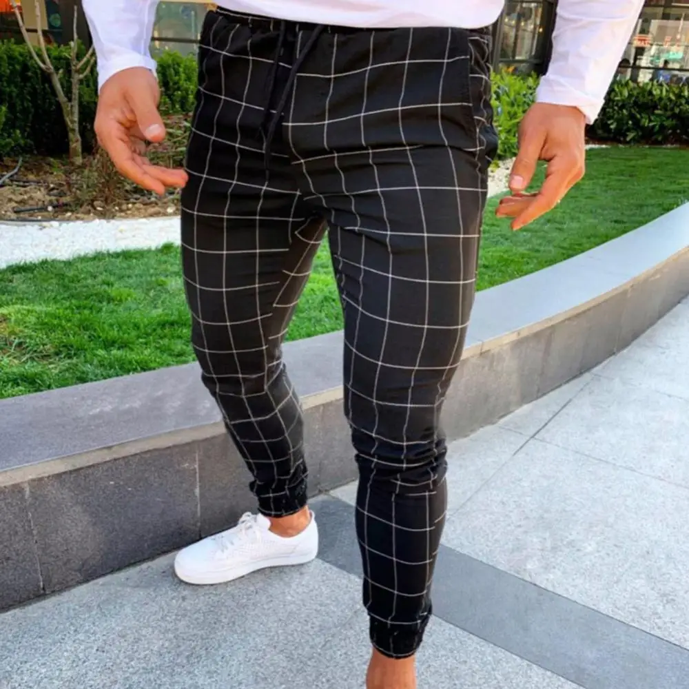 

Streerwear Men Pants Skinny Pants Plaid Print Casual Trousers Male Harem Pants Slim Fit Pencil Pants Trousers men's sports pants
