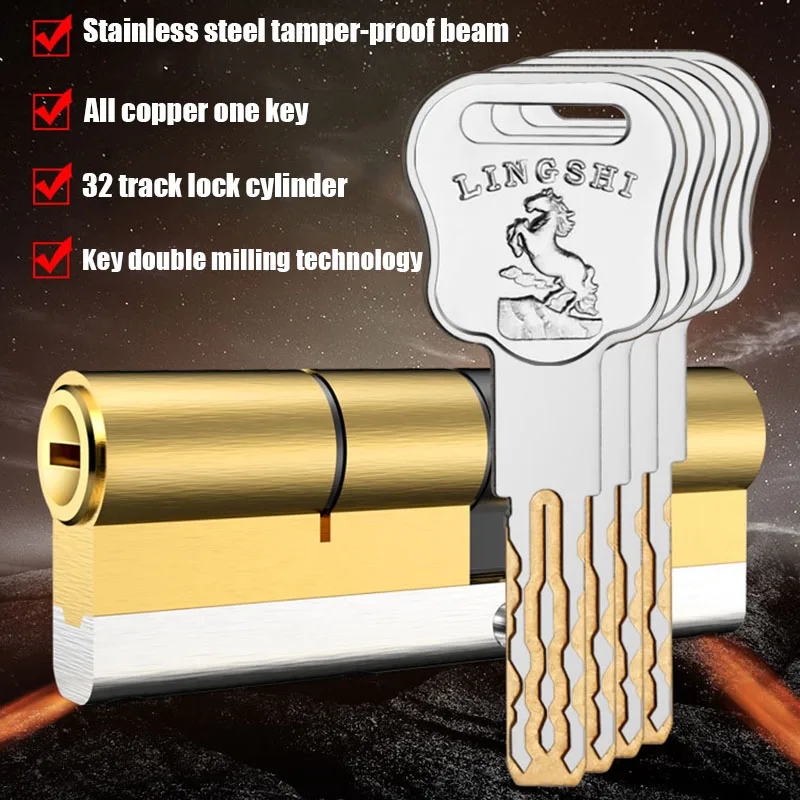 

European American Standard Anti-theft Door Lock Core Gate Lock Living Room Door Lock Cylinder Stainless Steel Brass Lock 10 Keys